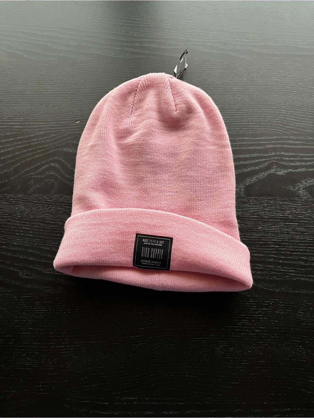 Classic Pink Knit Beanie Hat with Cuff Patch